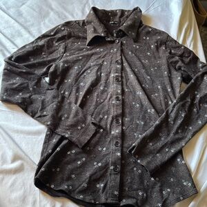 Brown flower print button down top.